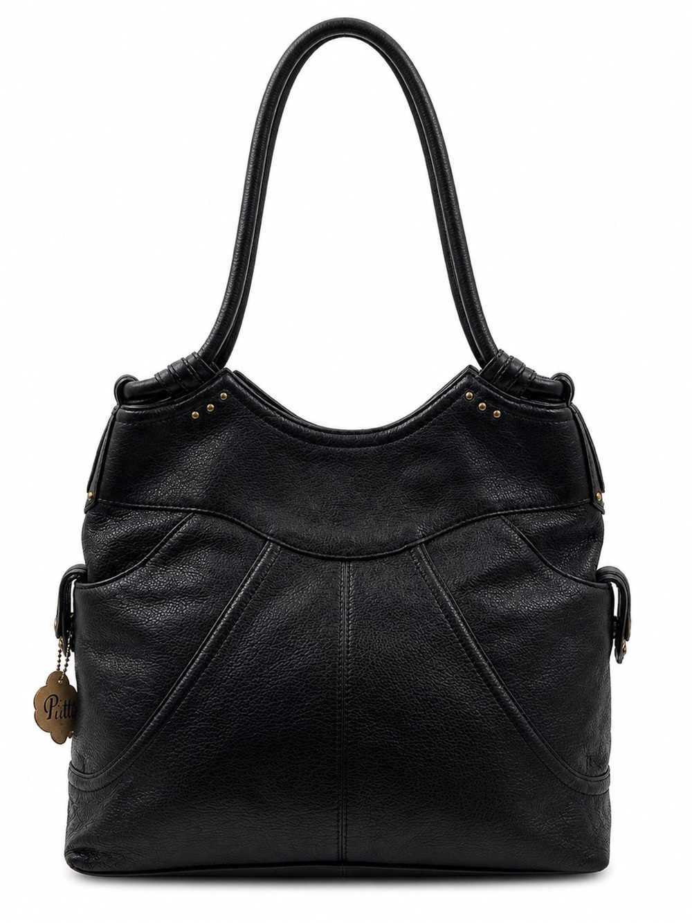 Pietra Borsa Stevie Hobo Bag Black Pebbled Leather Studded Shoulder Slouchy Boho - Picture 4 of 12